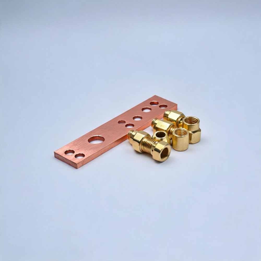 Copper bus bar and brass fittings